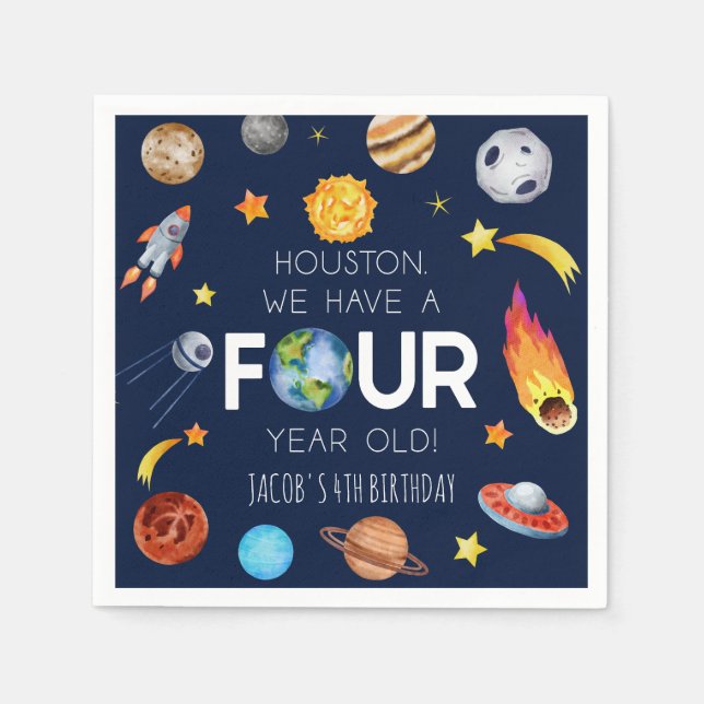Houston We Have A Four Year Old 4th Birthday Party Napkin (Front)