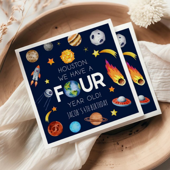 Houston We Have A Four Year Old 4th Birthday Party Napkin (Creator Uploaded)