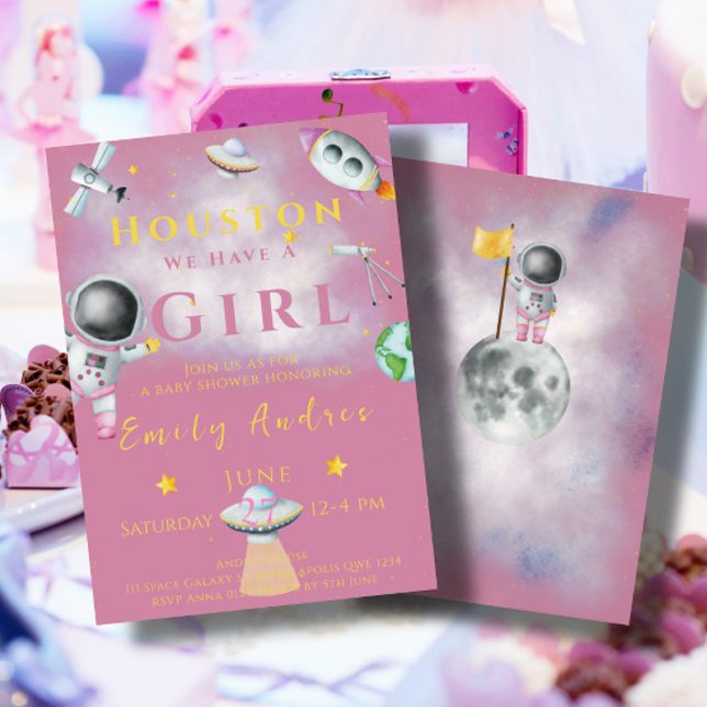 Houston We Have A Girl baby shower Space Astronaut Invitation (Creator Uploaded)
