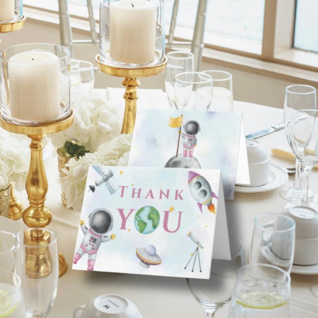 Houston We Have A Girl baby shower Space Astronaut Thank You Card (Creator Uploaded)