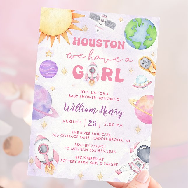 Houston We Have A Girl Outer Space Baby Shower Invitation (Creator Uploaded)