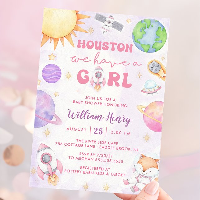 Houston We Have A Girl Outer Space Baby Shower Invitation (Creator Uploaded)