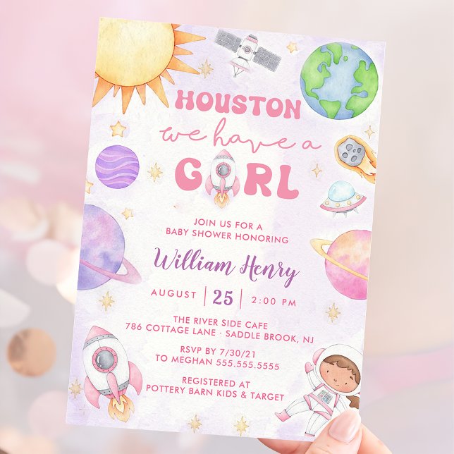 Houston We Have A Girl Outer Space Baby Shower Invitation (Creator Uploaded)