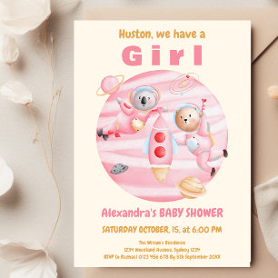 Houston we have a Girl Space Baby Shower Invitation