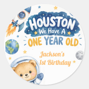 Houston We Have A One Year Old 1st Birthday Classic Round Sticker