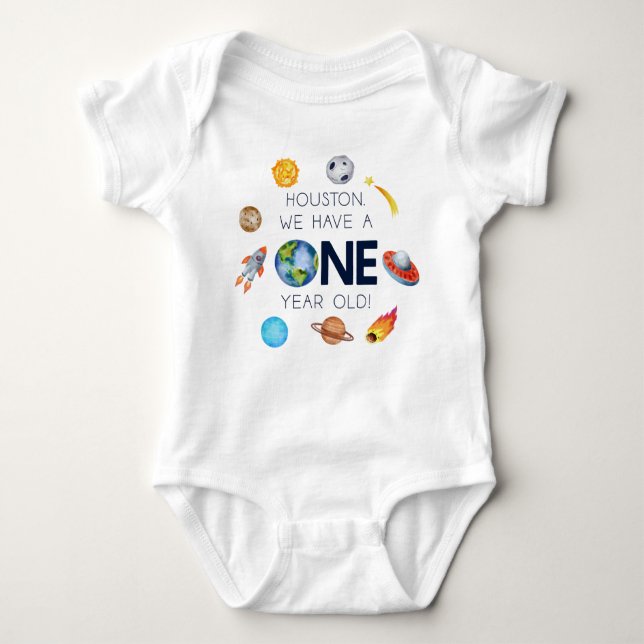 Houston We Have A One Year Old 1st Birthday Party Baby Bodysuit (Front)