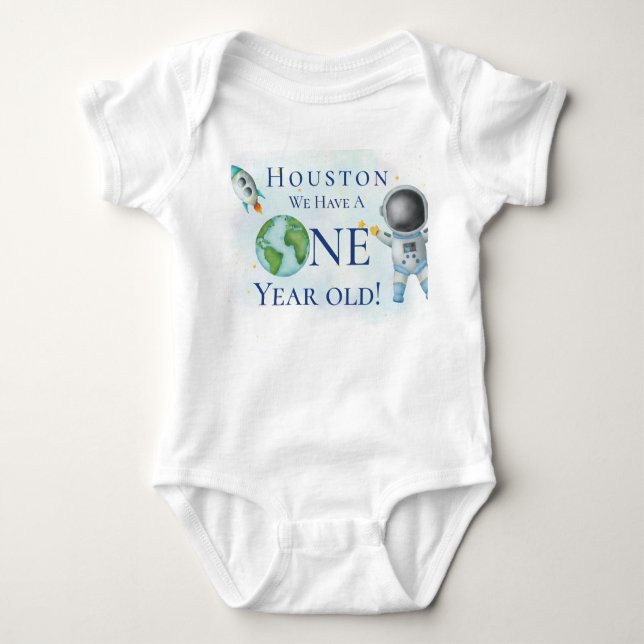Houston We Have a One Year Old boy! Baby Bodysuit (Front)