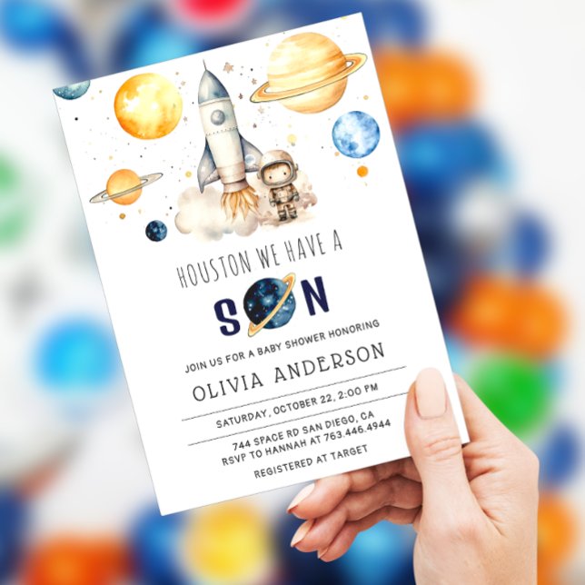 Houston We Have a Son Astronaut Space Baby Shower  Invitation (Creator Uploaded)