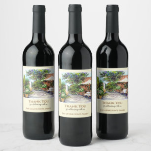 Houswarming Terrace of The Manor House Watercolor Wine Label