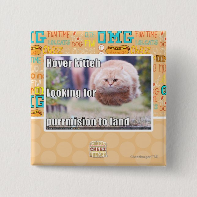 Hover kitteh 15 cm square badge (Front)