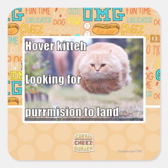 Hover kitteh square sticker (Front)
