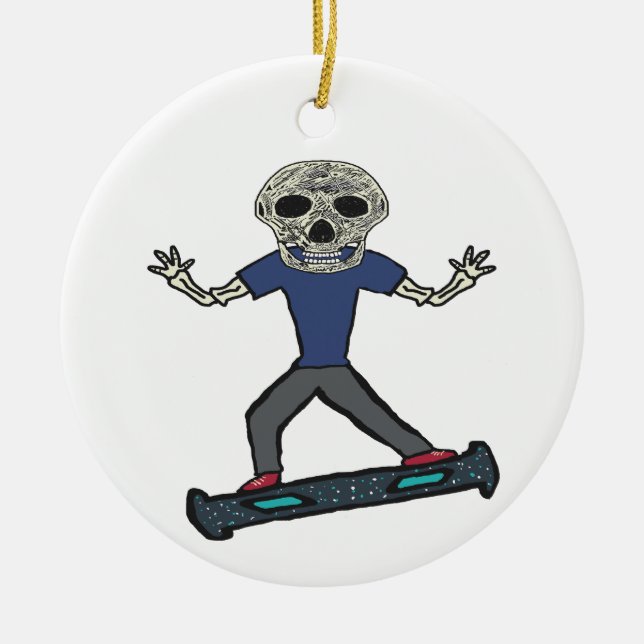 Hoverboard Skeleton Ceramic Tree Decoration (Front)