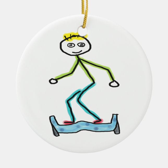 Hoverboard Stickman Ceramic Tree Decoration (Front)