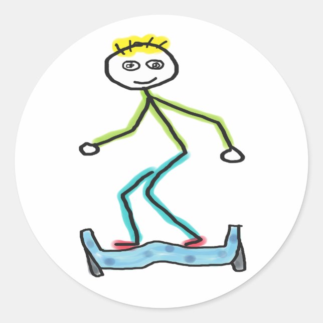 Hoverboard Stickman Classic Round Sticker (Front)