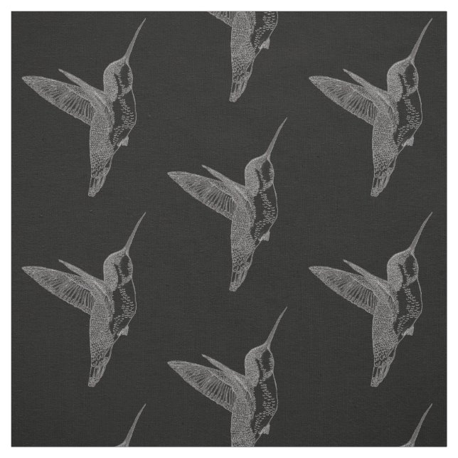 Hovering Hummingbirds Black Print Fabric (Swatch)
