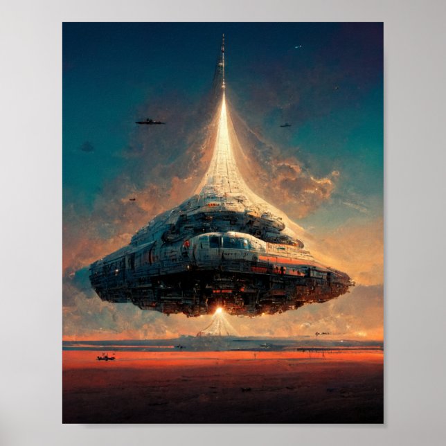 Hovering Spaceship Sci-Fi Art Poster (Front)