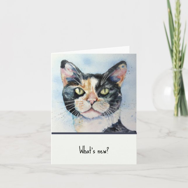 How Are You Cat Watercolor Personalised Note Card (Front)