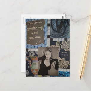 How are You Vintage Woman and Textures Collage Postcard