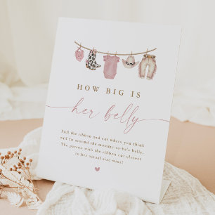 How Big is Her Belly Baby Shower Pedestal Sign