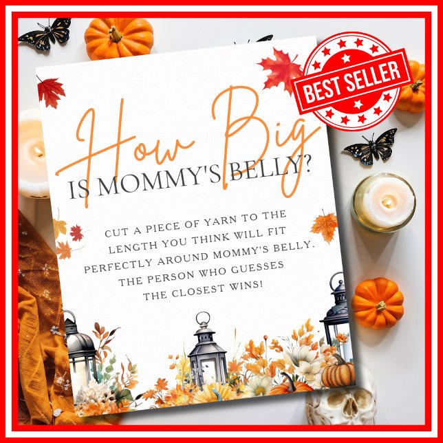 HOW BIG IS MOMMY'S BELLY A Little Pumpkin GAME Poster (HOW BIG IS MOMMY'S BELLY A Little Pumpkin is on the Way Fall Autumn Baby Shower Game Poster )