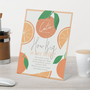 How Big is Mommy's Belly Orange Baby Shower Game Pedestal Sign