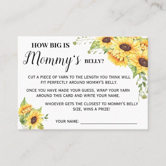 How big is mummy belly game bilingual shower card (Front)