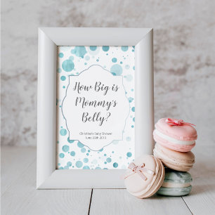 "How Big is Mummy's Belly" Blue Baby Shower Poster