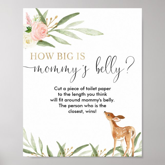 How big is mummy's belly deer baby shower game poster (Front)
