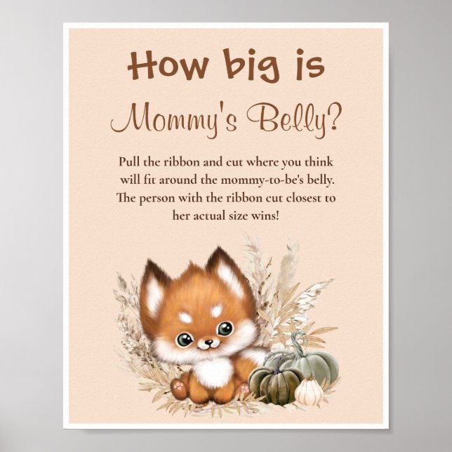 How Big Is Mummy's Belly Fall Baby Shower Game Poster (Front)