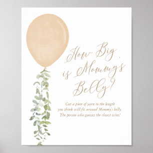 How Big Is Mummy's Belly Gold Balloon Baby Shower Poster