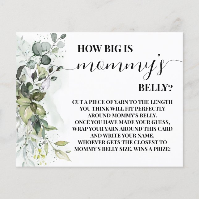 How Big is Mummy's Belly Greenery Shower Game Card (Front)