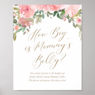 How Big is Mummy's Belly Pink Floral Baby Shower Poster