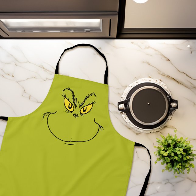 How Grinch Stole Christmas Face Apron (Apron on counter)