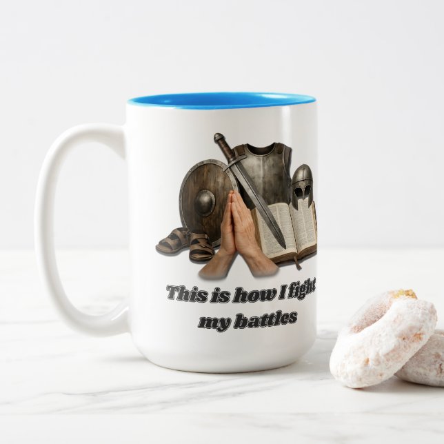 How I Fight My Battles Two-Tone Coffee Mug (With Donut)