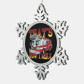 How I Roll Fire Truck Snowflake Pewter Christmas Ornament (Right)