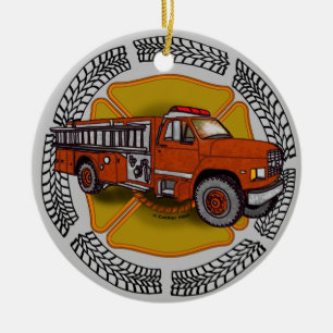 How I Roll Firefighter Firetruck Ceramic Tree Decoration
