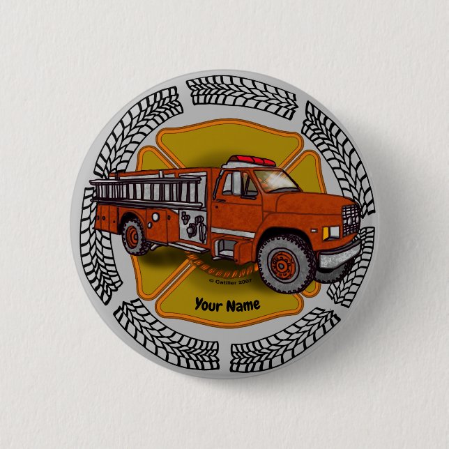 How I Roll Firetruck firefighter 6 Cm Round Badge (Front)