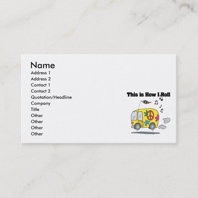 How I Roll (Hippie Van) Business Card (Front)
