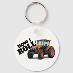 "How I Roll" with Orange Farm Tractor Key Ring