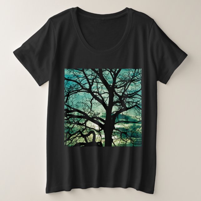How Jealous Be the Moon? Tree Silhouette Plus Size T-Shirt (Design Front)