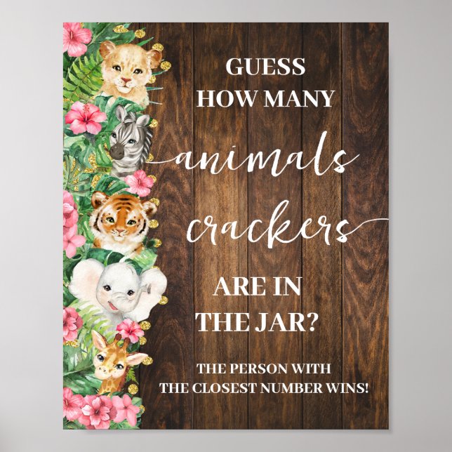 How Many Animal Crackers Pink Safari Shower Game  Poster (Front)
