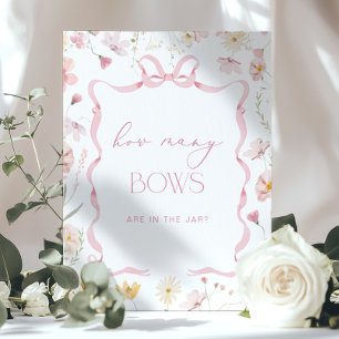 How many Bows Pink Floral Bow Baby Shower game Poster