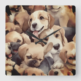 How many brown puppies square wall clock