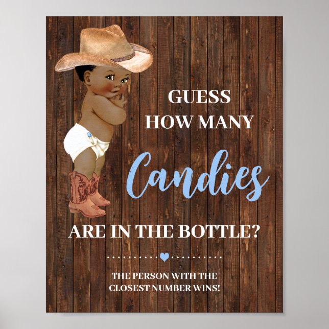 How Many Candies AA Cowboy Baby Shower Game Sign (Front)