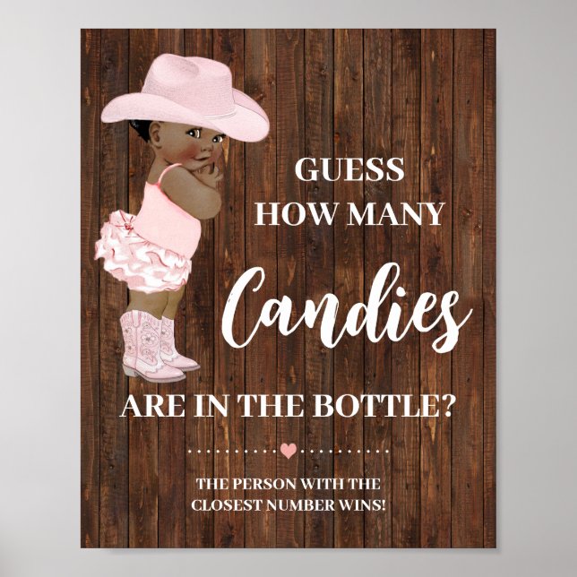 How many Candies AA Cowgirl Baby Shower Game Sign (Front)