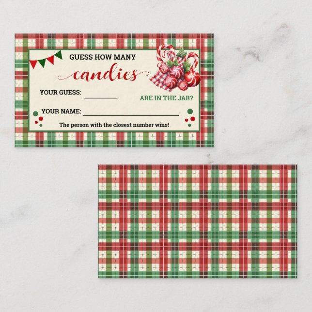 How Many Candies Game Christmas Plaid Card (Front/Back)