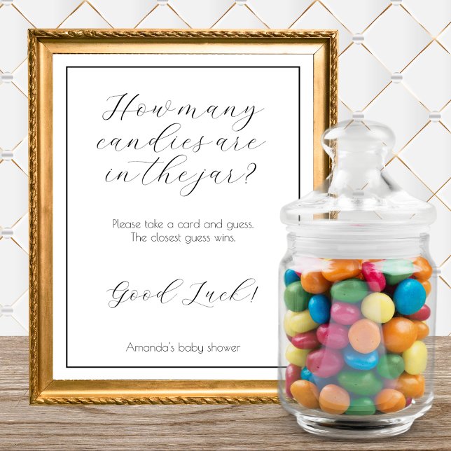 How Many Candies Minimalist Baby Shower Game Poster (how many candies in the jar baby shower candy guessing game guess how many baby shower games)