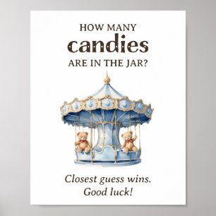 How Many Candies Teddy Bear Twin Boy Baby Shower Poster