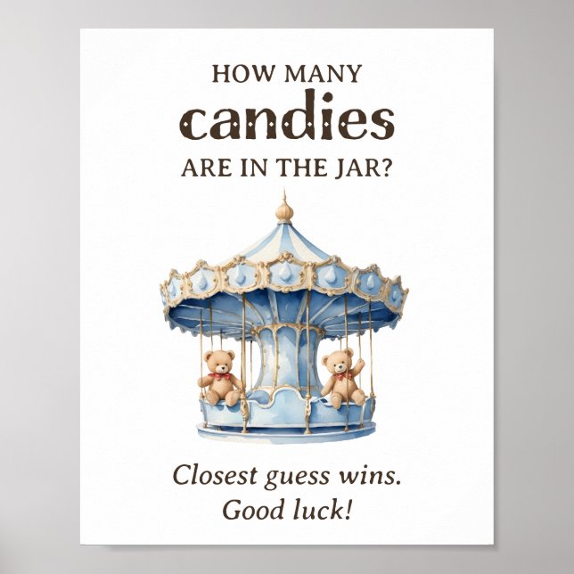 How Many Candies Teddy Bear Twin Boy Baby Shower Poster (Front)