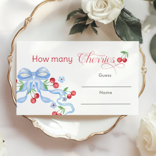 How many Cherries Blue Bow Baby shower game Enclosure Card